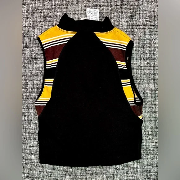 We The Free Black and Yellow Striped Mock Neck Zip Up Tank Top- Womens Small - Picture 2 of 5